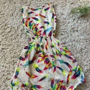 Cute multi-coloured feather print retro feather pattern vintage dress